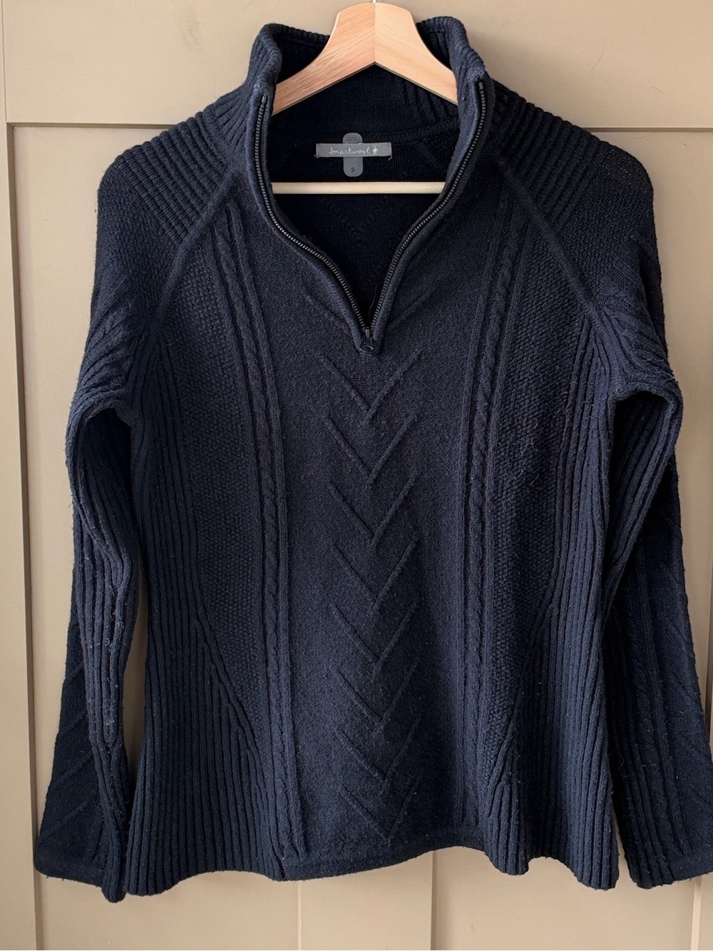 Smartwool Sz S Black Marquette Cable-Knit Half-Zip Turtleneck Sweater Merino Woo - Picture 2 of 8